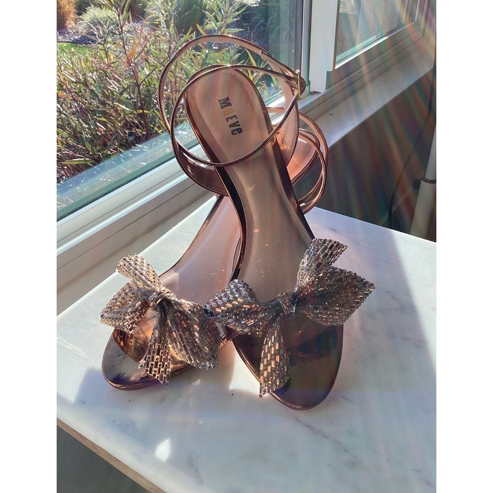 Maeve Stiletto Sandals Womens 9 Copper‎ Excellent Metallic Bow Ankle Strap Heel